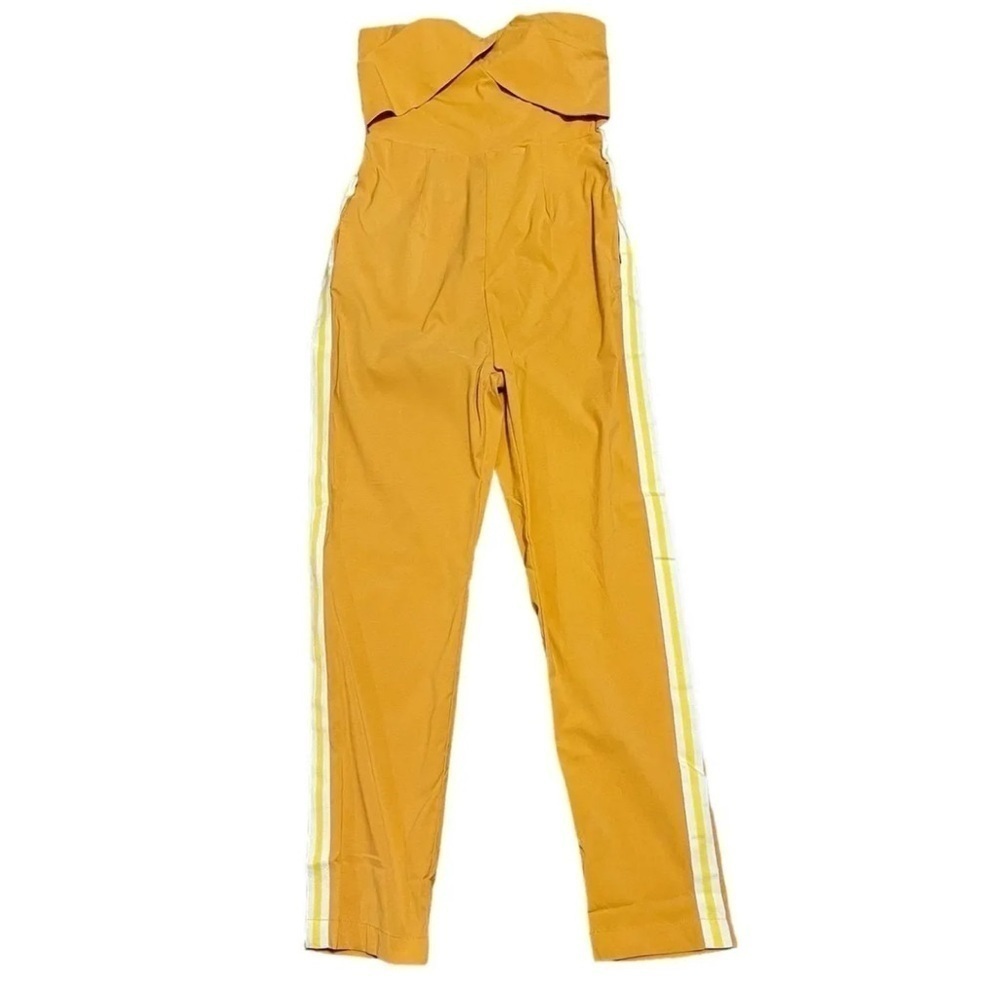Uniq Yellow Strapless Zipper Back Ankle Length Romper w/Side Stripes LARGE NEW